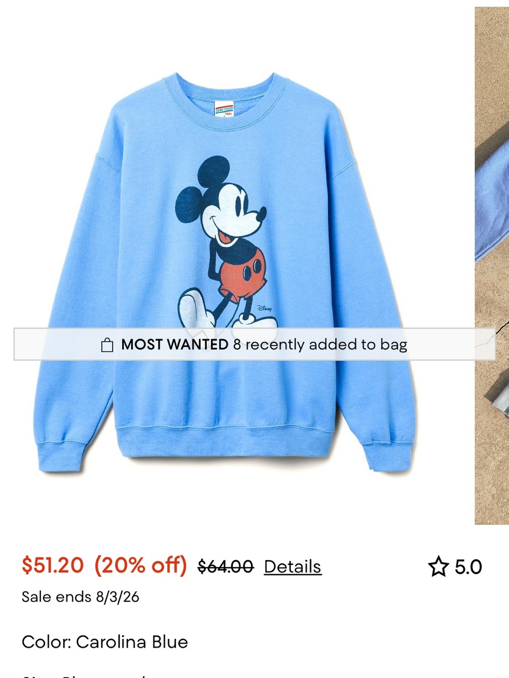Junk Food Clothing Carolina Blue Mickey Sweatshirt